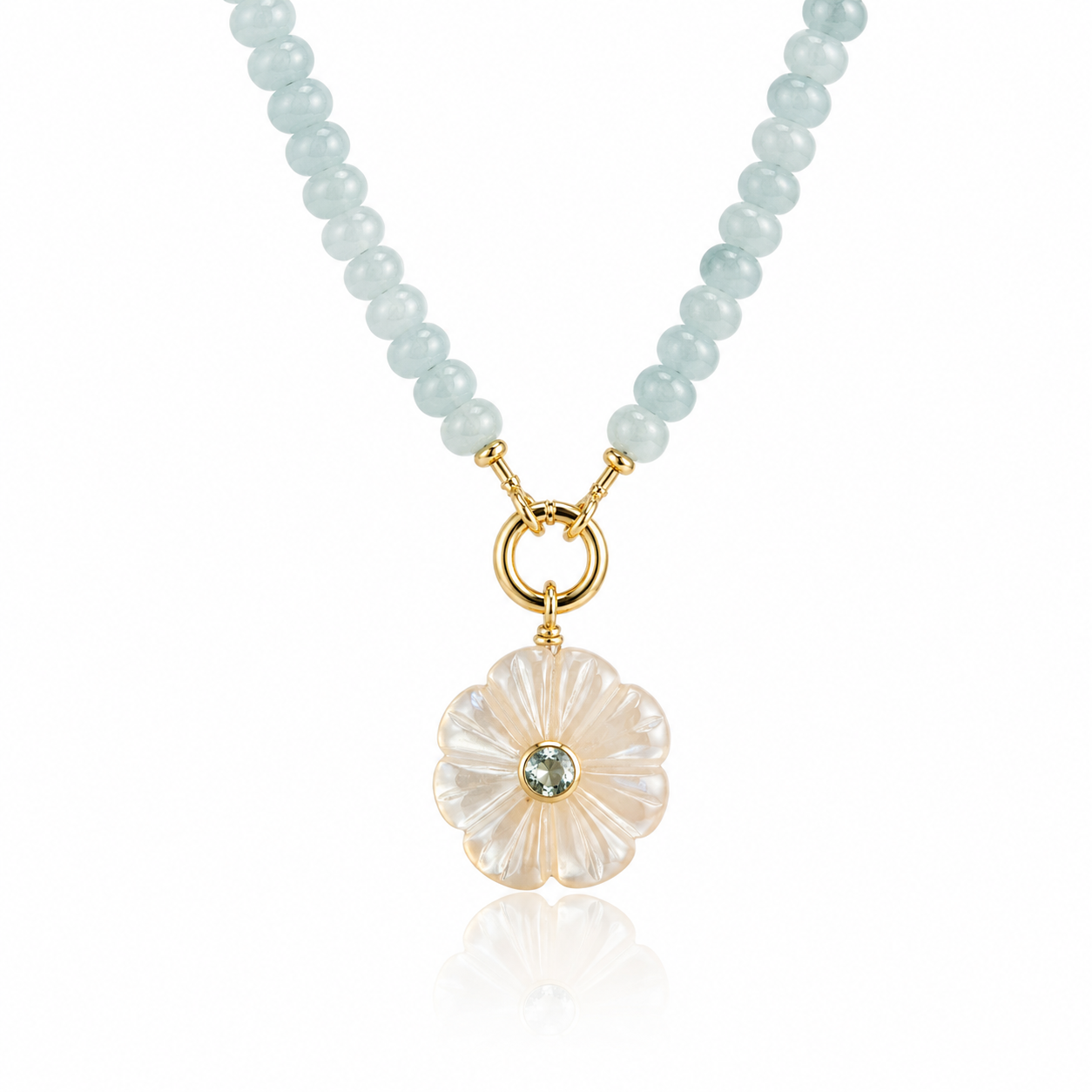 Moonstone and Blue Topaz Flower Necklace