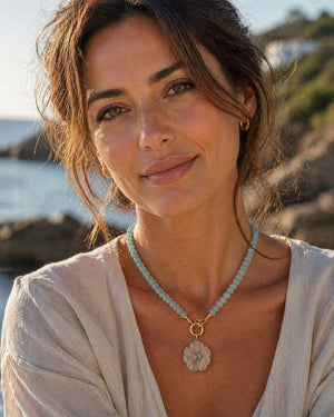 Moonstone and Blue Topaz Flower Necklace