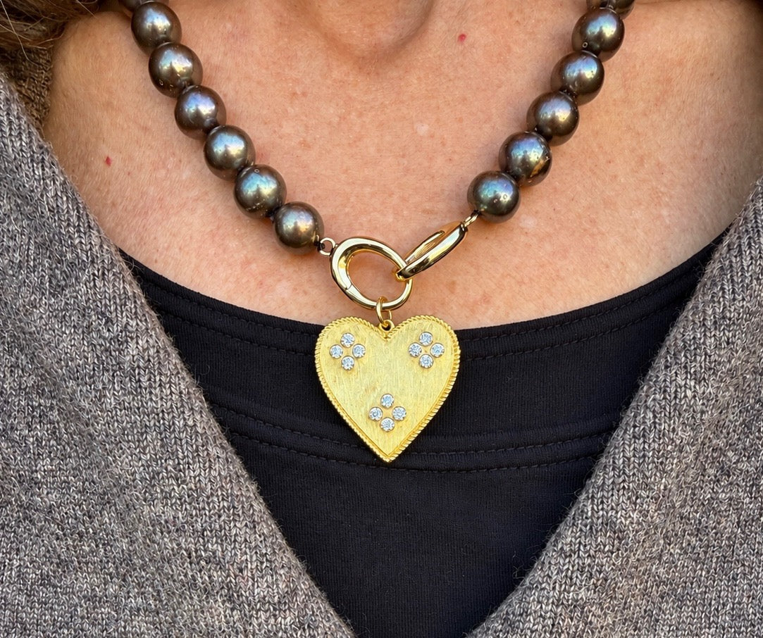 Brown Pearl Necklace with Moissanite Heart