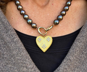 Brown Pearl Necklace with Moissanite Heart