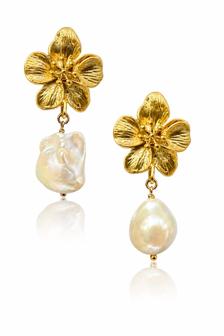 Baroque Pearl and Flower Earrings