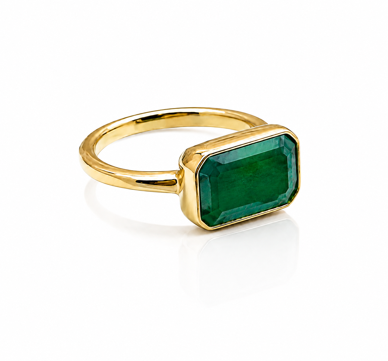 East West Emerald Green Ring