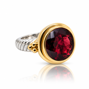 12mm Round Garnet Mixed Metal Ring
