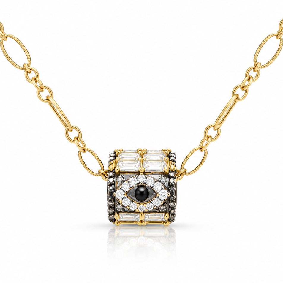 Protective Eye Lab-Grown Diamond Baguette Wheel Necklace