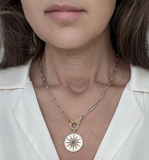 Shine On- Diamond and Sapphire Sun Charm Necklace