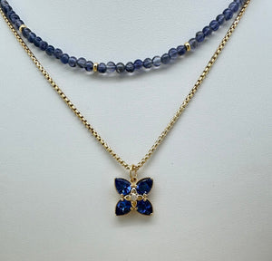 Moonstone and Diamond Clover Necklace- 14 Karat Gold