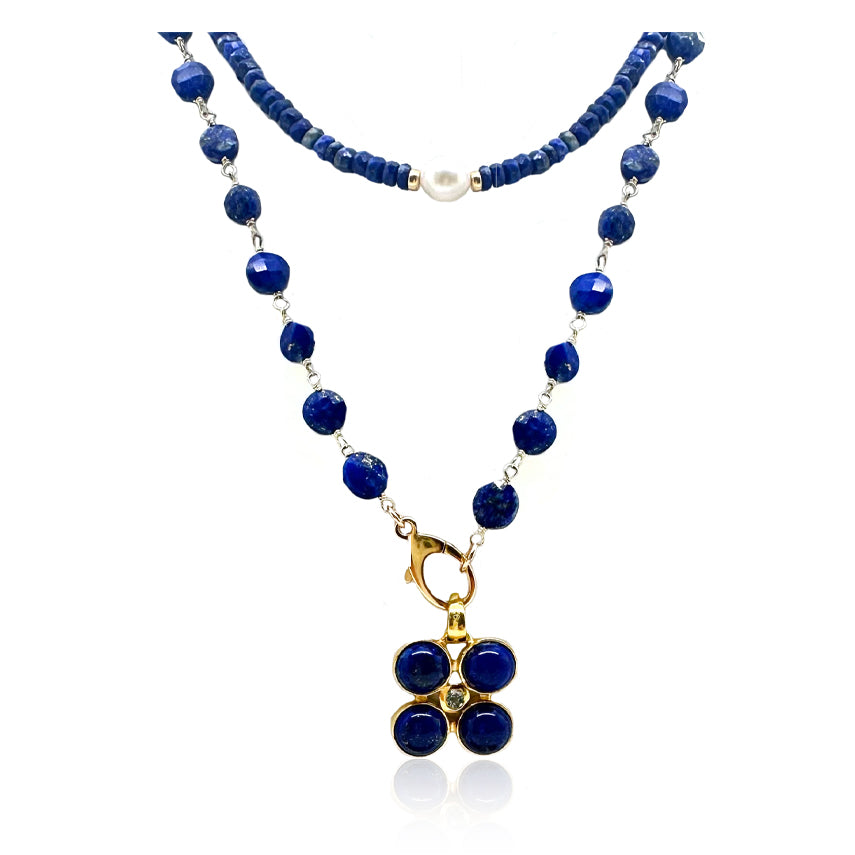 Natural 8mm Blue Lapis Lazuli & White Pearl Jewelry Set – Necklace, Bracelet, Earrings 50 Inch