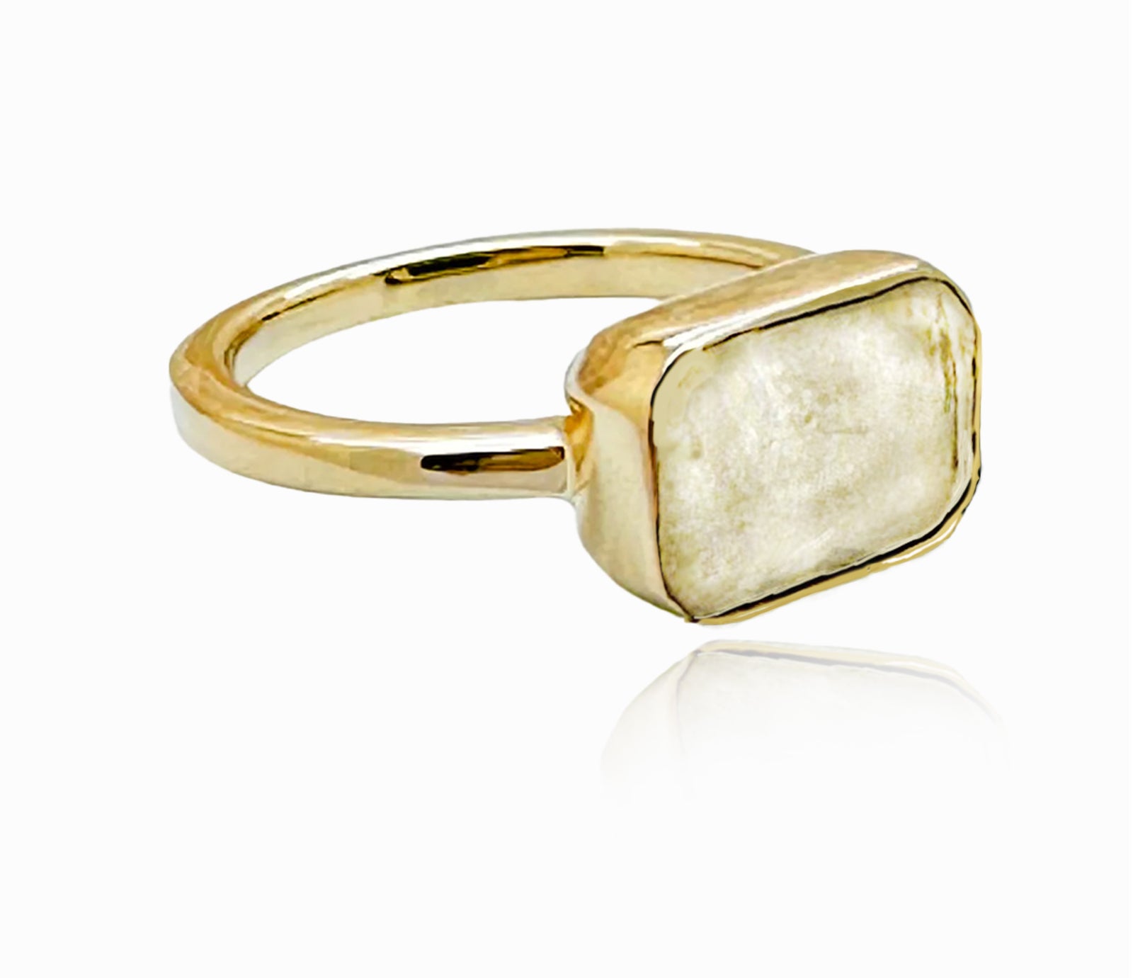 East-West Solitaire Emerald Cut Ring- Moonstone