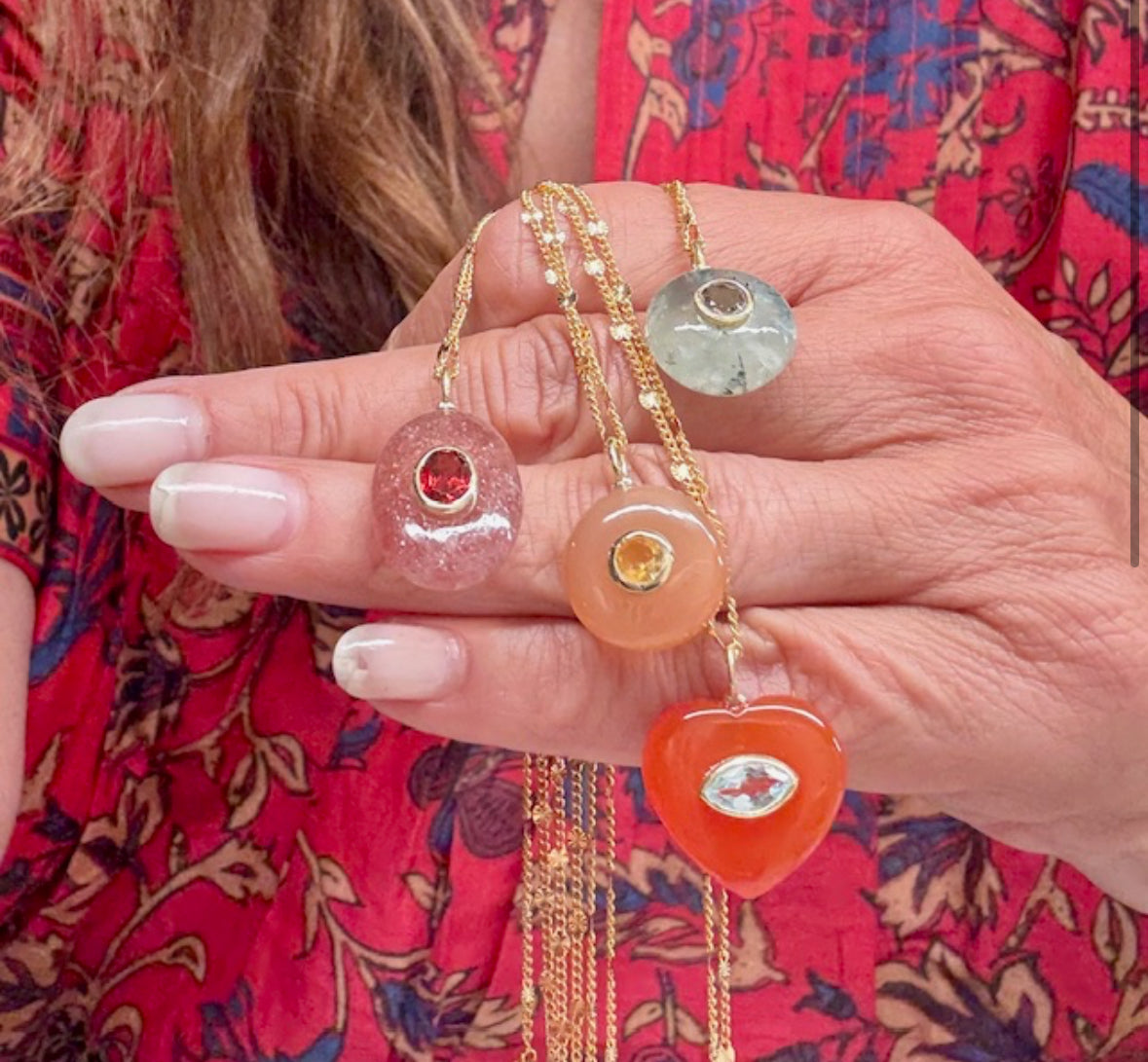 Carved Semi- Precious Necklaces on Gold Fill Chains