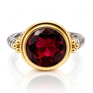 12mm Round Garnet Mixed Metal Ring