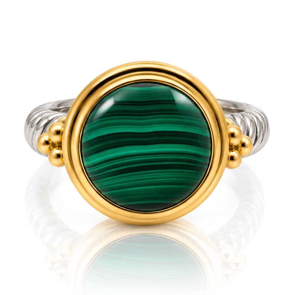 12mm Round Malachite Mixed Metal Ring