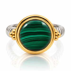 12mm Round Malachite Mixed Metal Ring