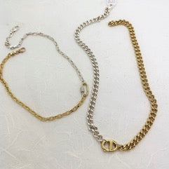 Two Tone Curb Chain Clasp Necklace - Laughing Lotus Boutique