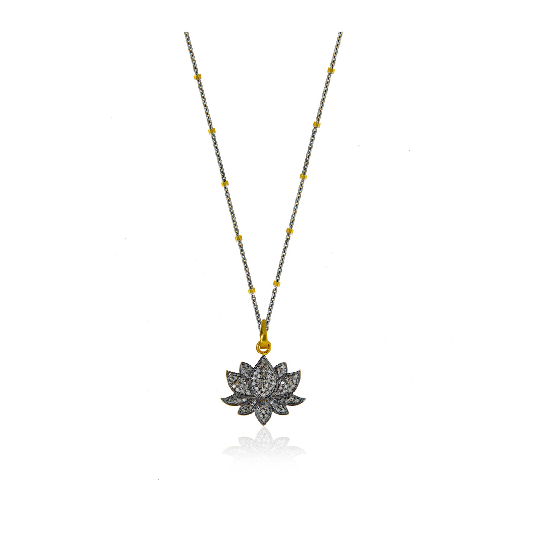 Pave Diamond Lotus Necklace - Laughing Lotus Boutique