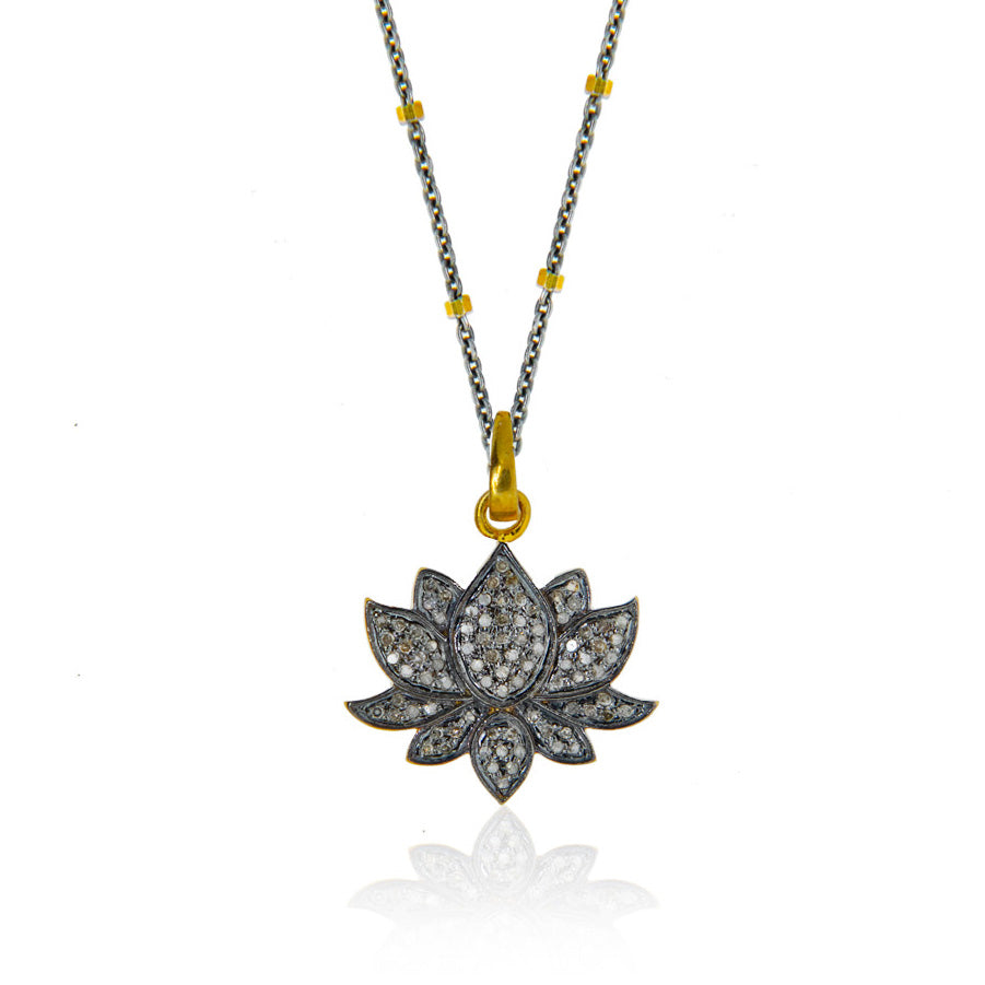 Pave Diamond Lotus Necklace
