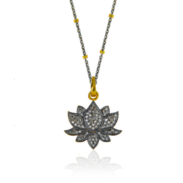 Pave Diamond Lotus Necklace - Laughing Lotus Boutique