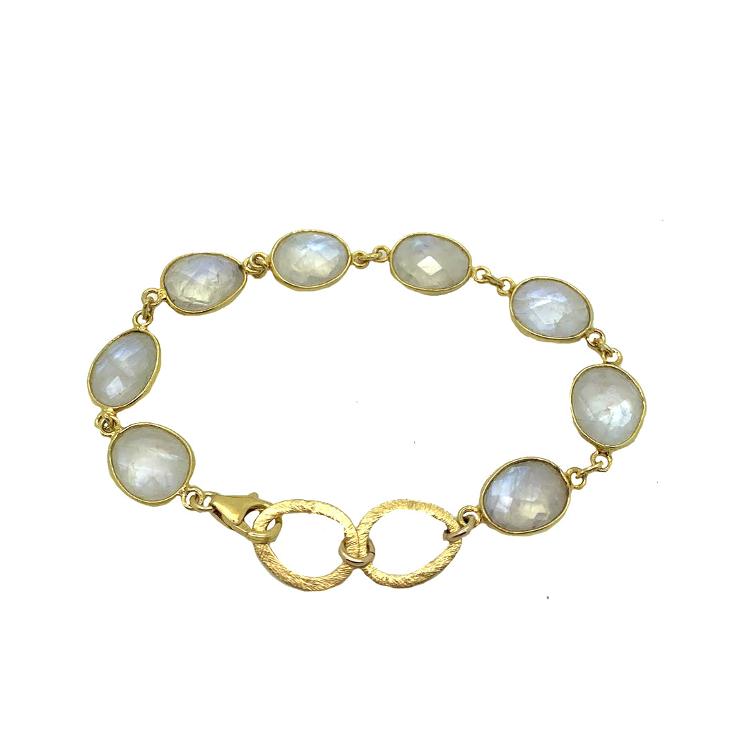 Opalecent Moonstone Bezel Bracelet- Gold