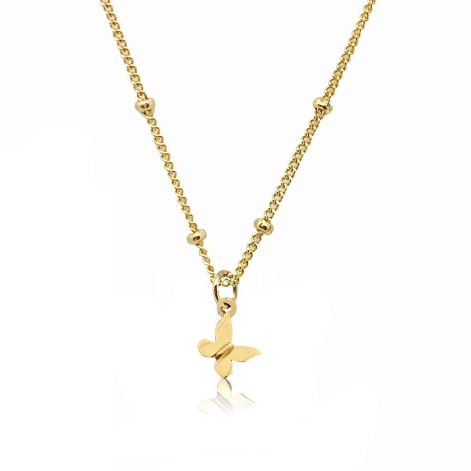 Tiny Butterfly Charm Necklace-Gold