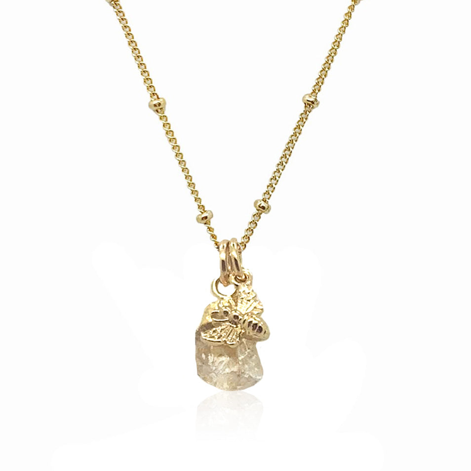 Bee With A Drop Of Honey Charm Necklace-