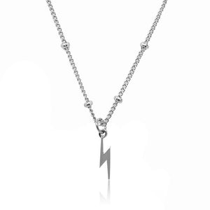 Lightening Bolt Charm Necklace- Silver