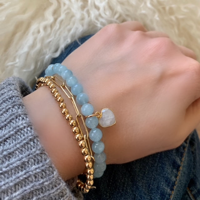 Aquamarine Bracelet with Moonstone Heart