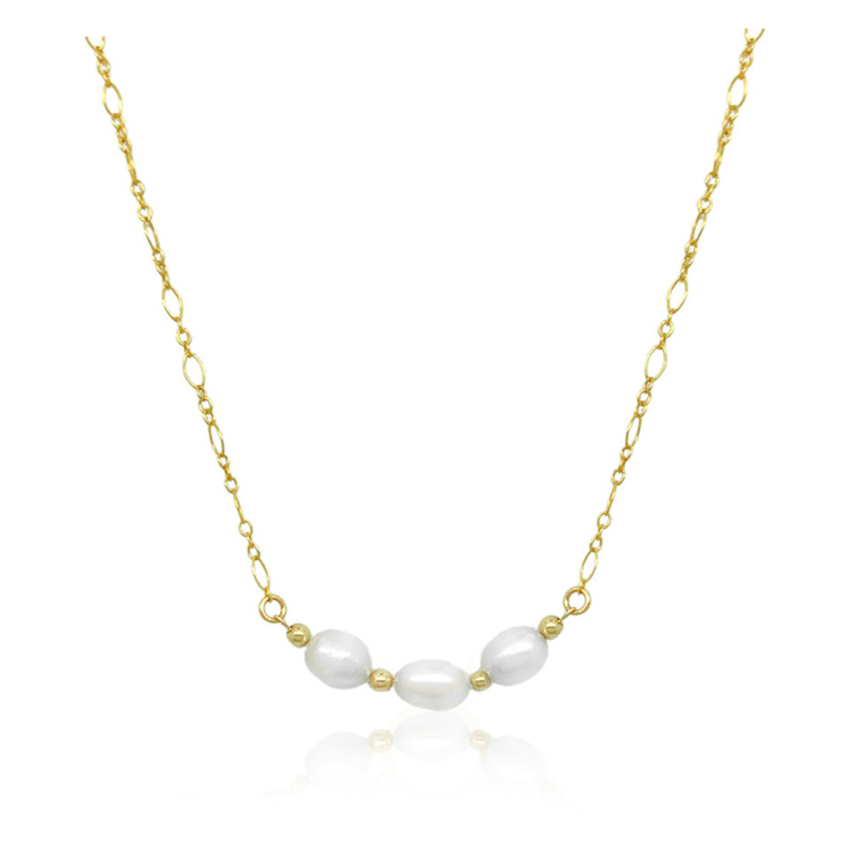 Triple Pearl Necklace on Figaro Chain