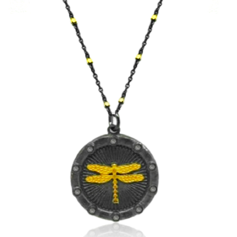 Dragonfly Pendent - Pave Diamond and Mixed Metal