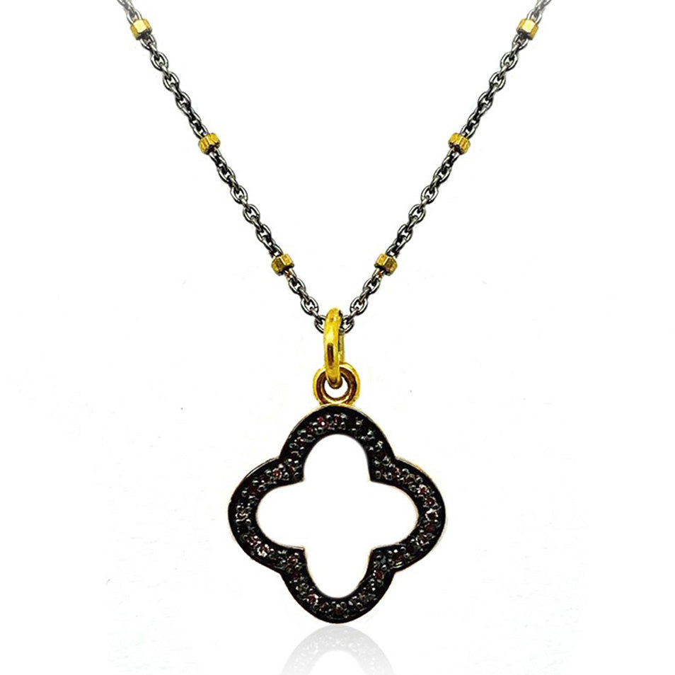 Pave Diamond Quatrefoil  Clover Leaf Necklace