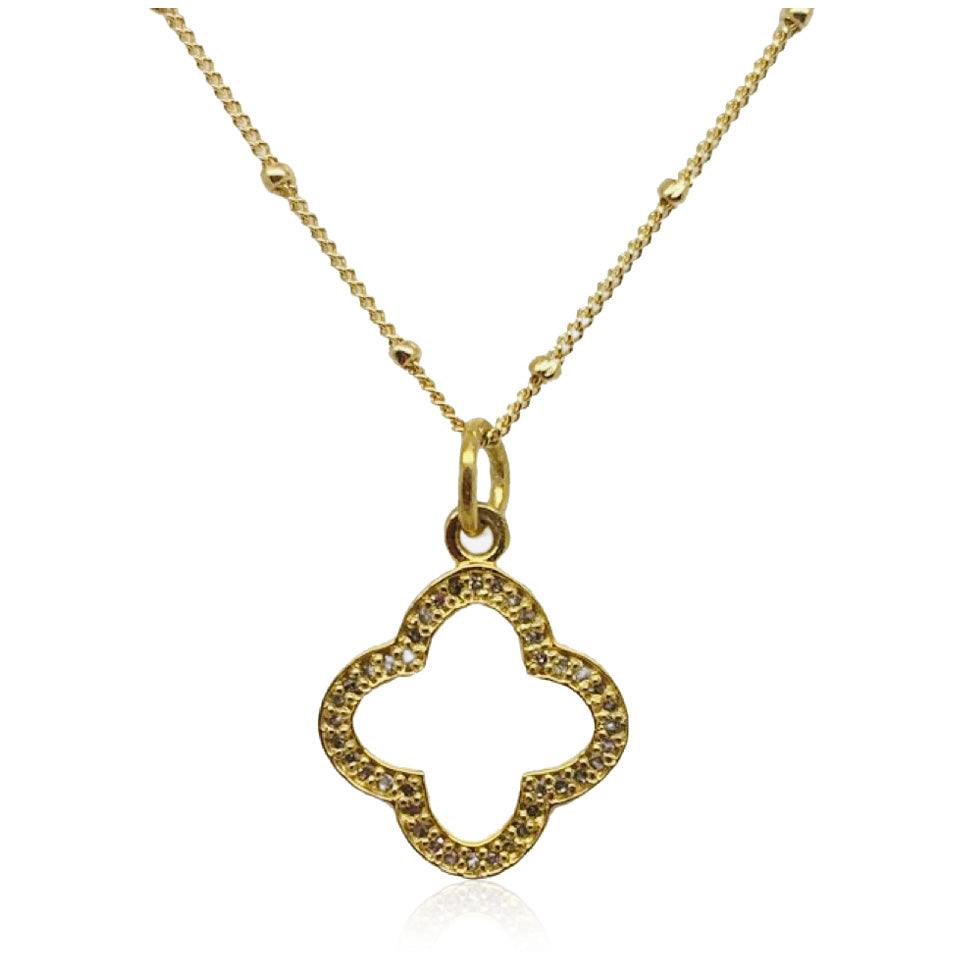 Pave Diamond Quatrefoil Clover Leaf Necklace