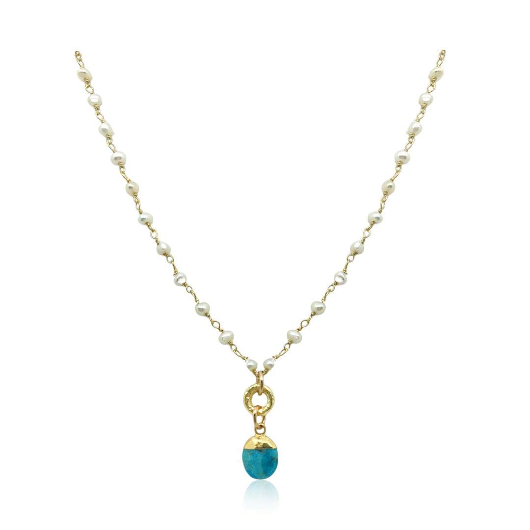 Pearl and Turquoise Lily Necklace
