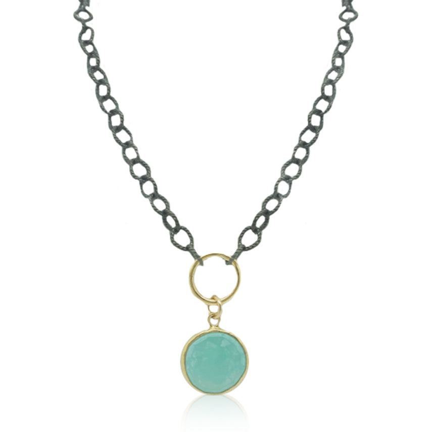 Aqua Chalcedony Coin Necklace