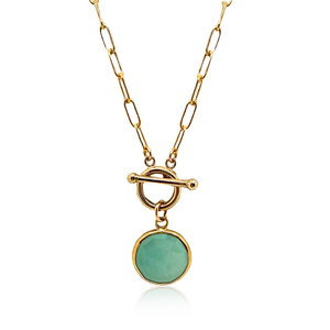 Aqua Chalcedony Coin Toggle Necklace
