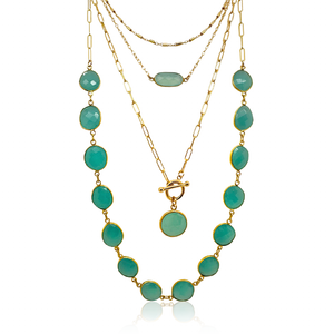 Aqua Chalcedony Coin Toggle Necklace