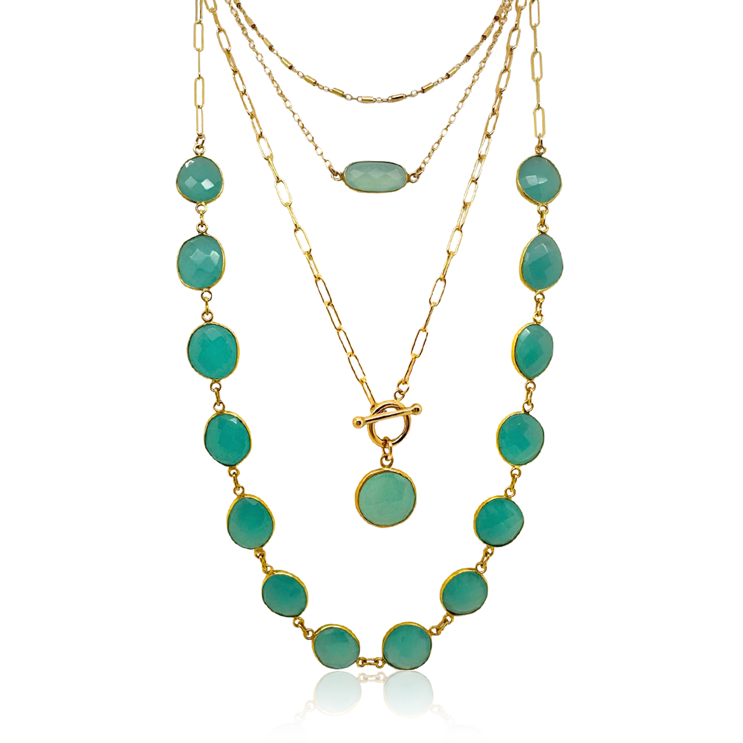 Aqua Chalcedony Layered Necklaces