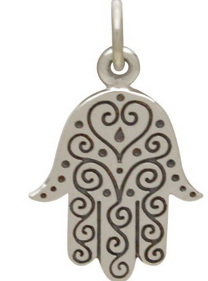 Charms Hamsa with Etched Swirl Pattern-Sterling Silver