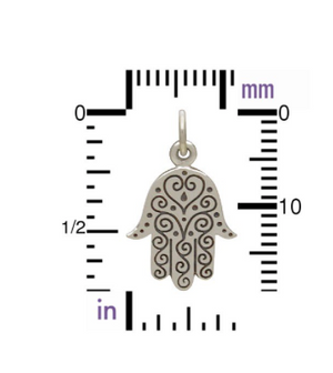 Charms Hamsa with Etched Swirl Pattern-Sterling Silver