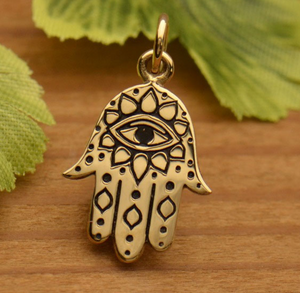 Charms Hamsa with Etched Swirl Pattern-Sterling Silver