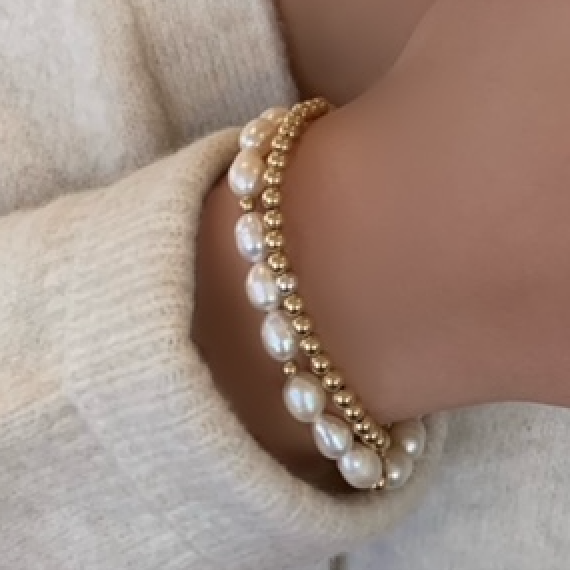Pearl and Gold Fill Beaded Stretch Bracelets
